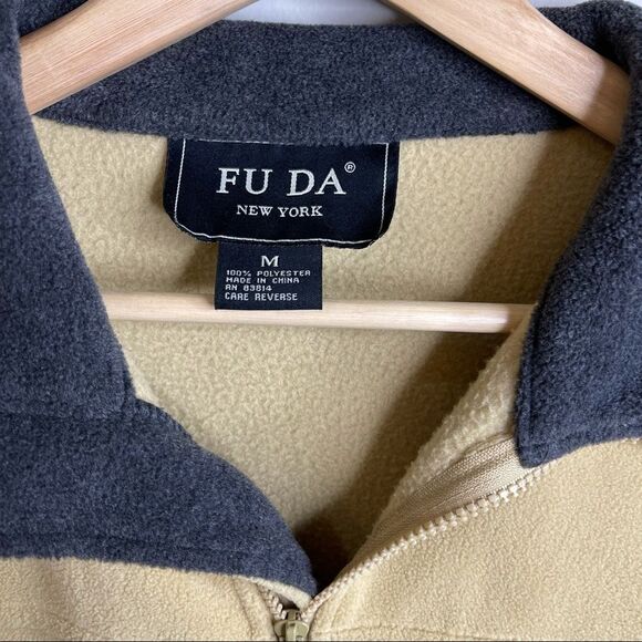 FU DA New York Y2K Vintage Fleece 100% Polyester Tan Zip Down Jacket Size Medium - Picture 4 of 6